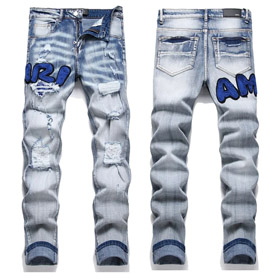 Amiri Embroidered Distressed Ripped Stretch Jeans-4924  