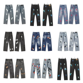 Chrome Hearts CH Appliqué Embroidered Washed Loose-fitting Jeans-4939  