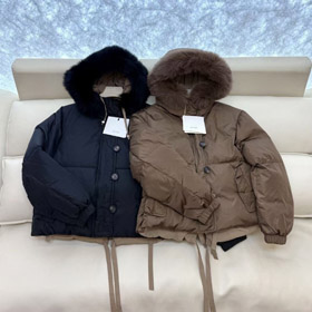 MaxMara reversible down jacket with fur-trimmed hood and elasticated waist-5348  