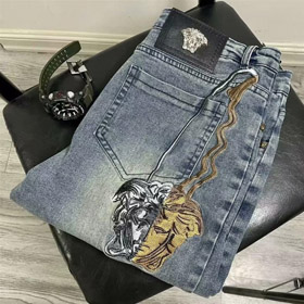 Versace new embroidered casual straight-leg versatile denim trousers-5868  